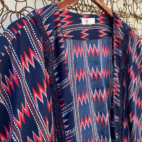 Taylor & Sage chevron southwestern slinky kimono LARGE blue orange white - Picture 2 of 6